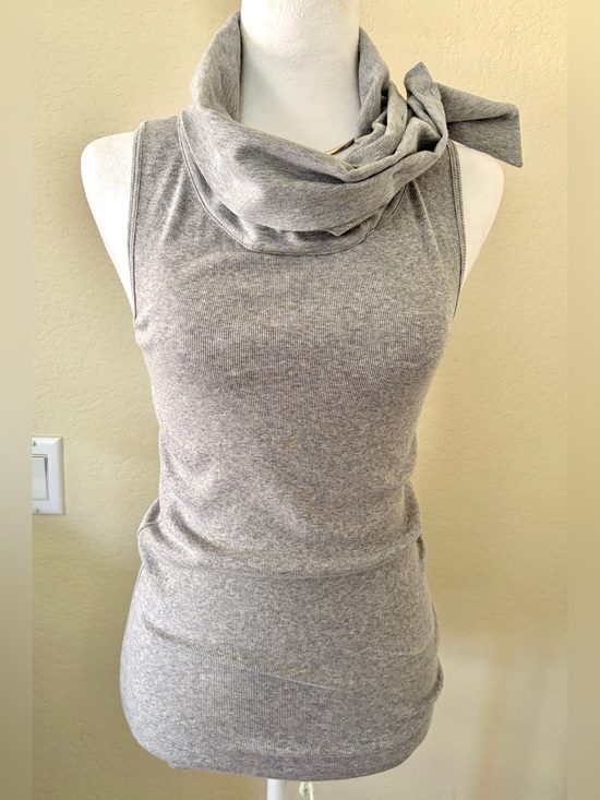 Brunello Cucinelli Tops - Brunello Cucinelli Sleeveless Knit Tank with Built In Faux Scarf in Light Gray